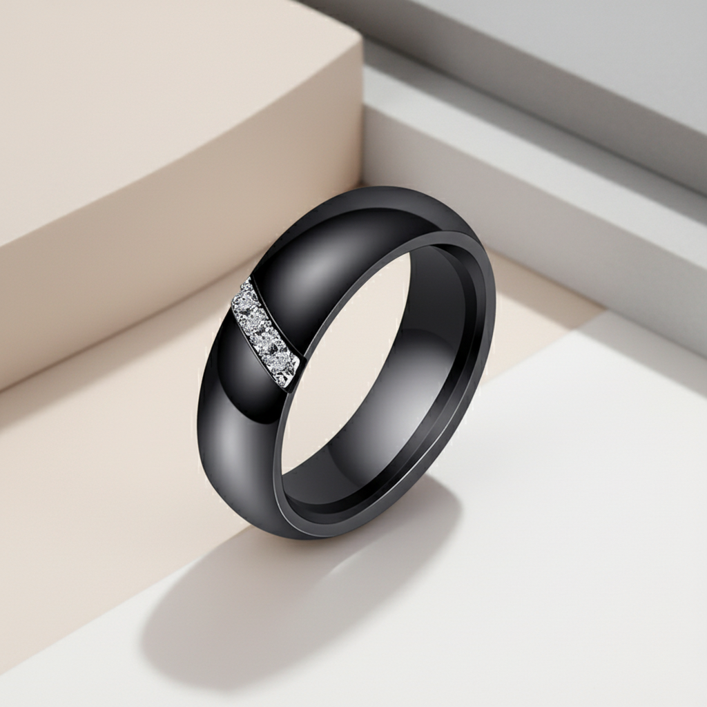 Bague en céramique noire ou blanche pour femme.